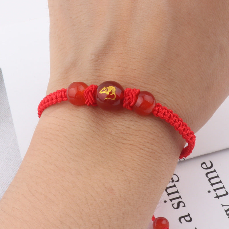 Women's & Men's Dragon Life Lucky Beads Zodiac Agate Red Rope Bracelets