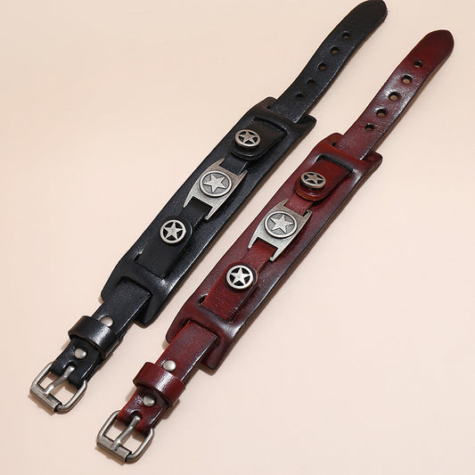 Men's Simple Retro Five-pointed Star Cattle Leather Bracelets