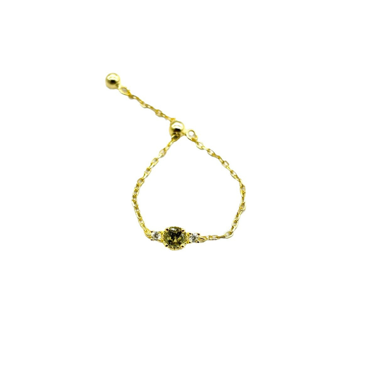 Women's Sier Gold Plated Olivine Adjustable Chain Rings