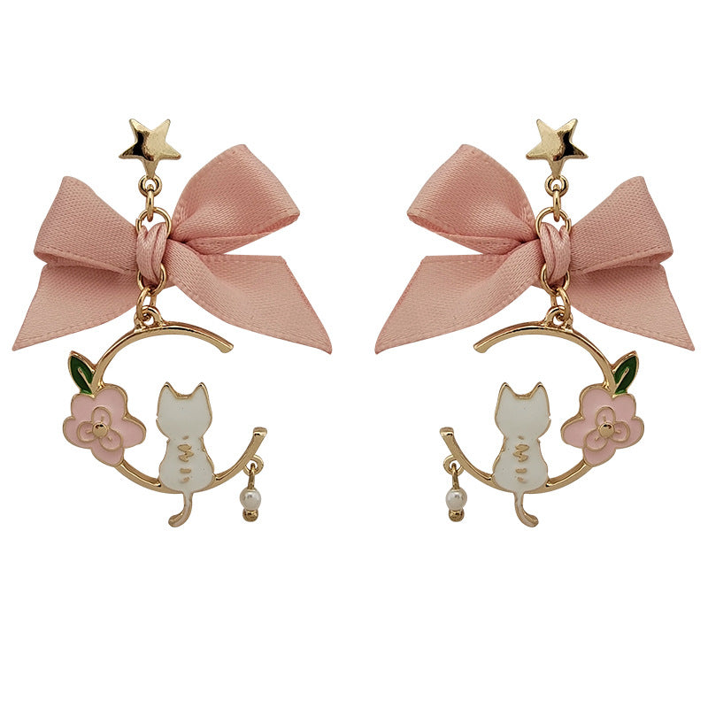 Women's Needle Sweet Style Pink Fresh Bow Earrings