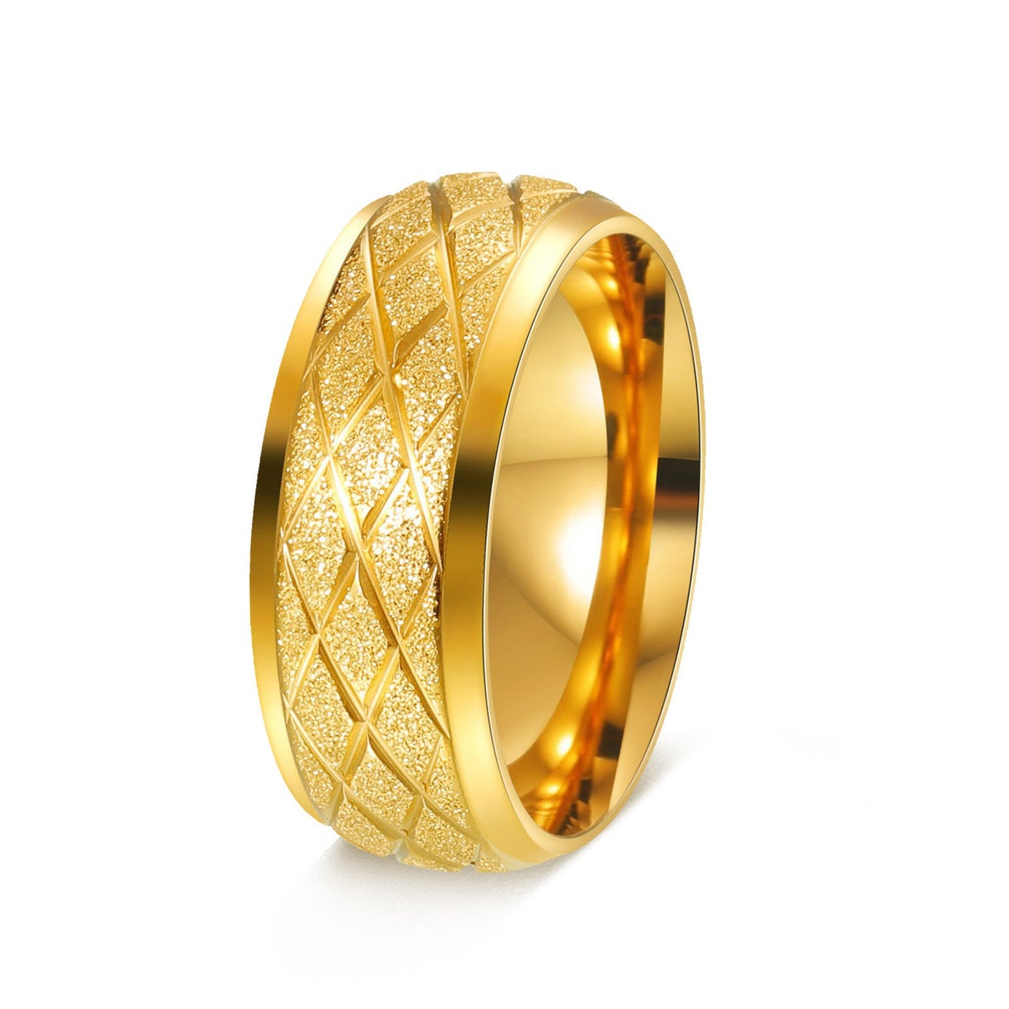 Diamond Plaid Line Frosted Couple Titanium Rings