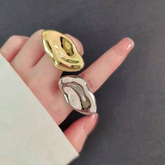 French Retro Exaggerated Irregular Metal Glossy Rings