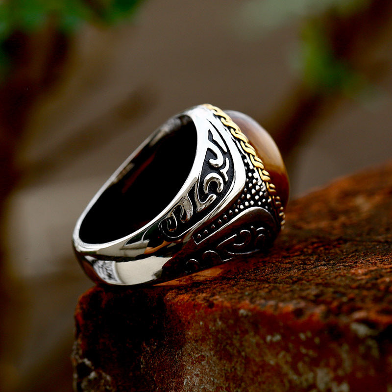 Stainless Steel Inlaid Tigereye Fashion Woven Pattern Rings