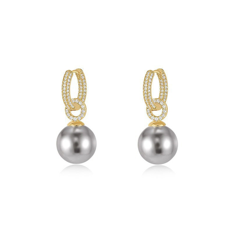 Pearl Zircon Round Creative Gold Plated Fashion Earrings