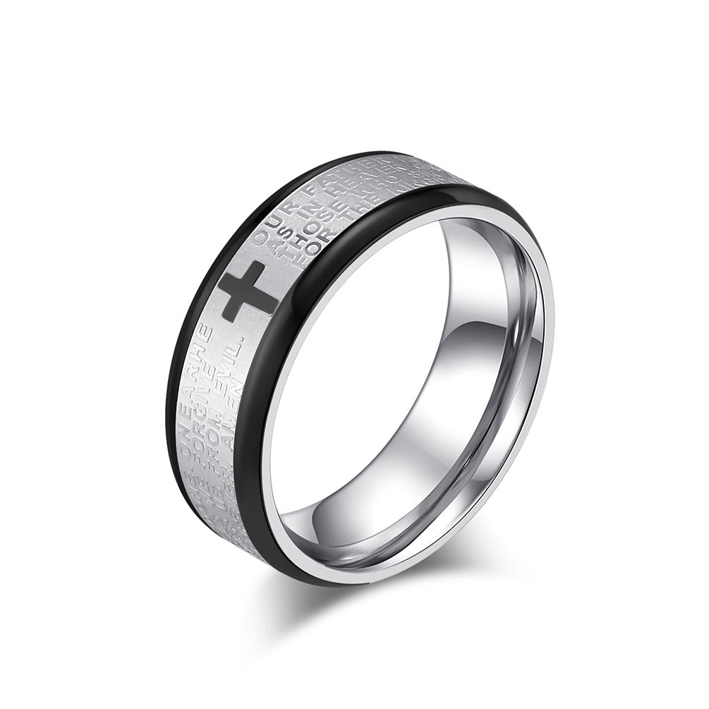 Men's Stainless Steel Cross Shelf Scripture Prayer Rings