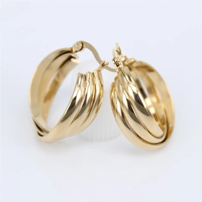 Steel Three-ring Overlapping Gold Fashionable Temperamental Round Earrings