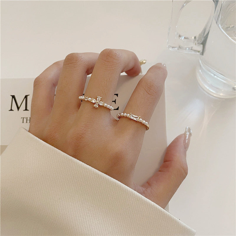 Female Tide Pearl Flower Index Finger Rings