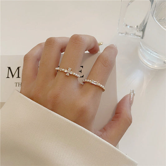 Female Tide Pearl Flower Index Finger Rings