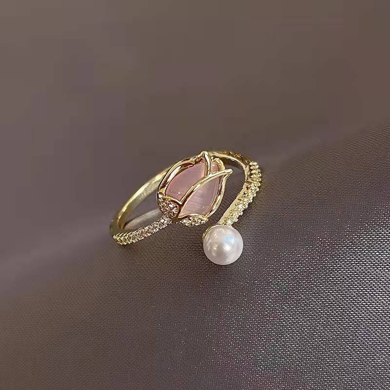 Tulip Pearl Female Sweet Cool Light Rings