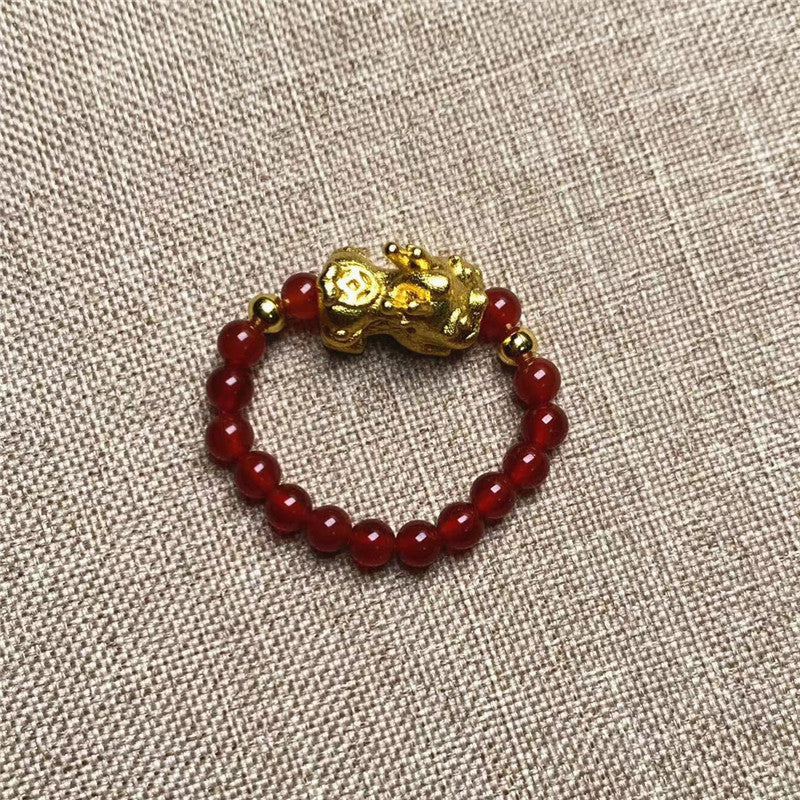 Golden Love Natural Red Black Agate Rings