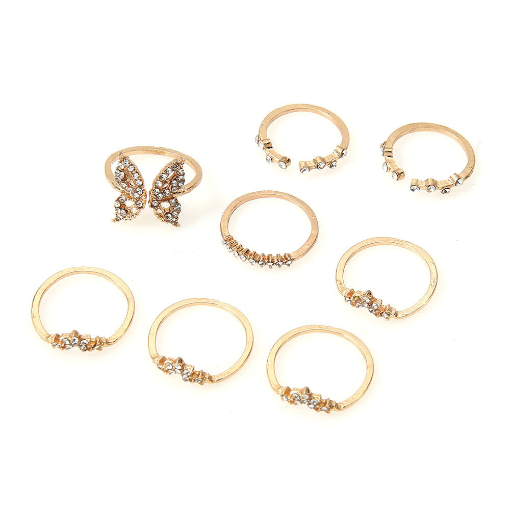 Bohemian Style Diamond Butterfly Joint Set Rings