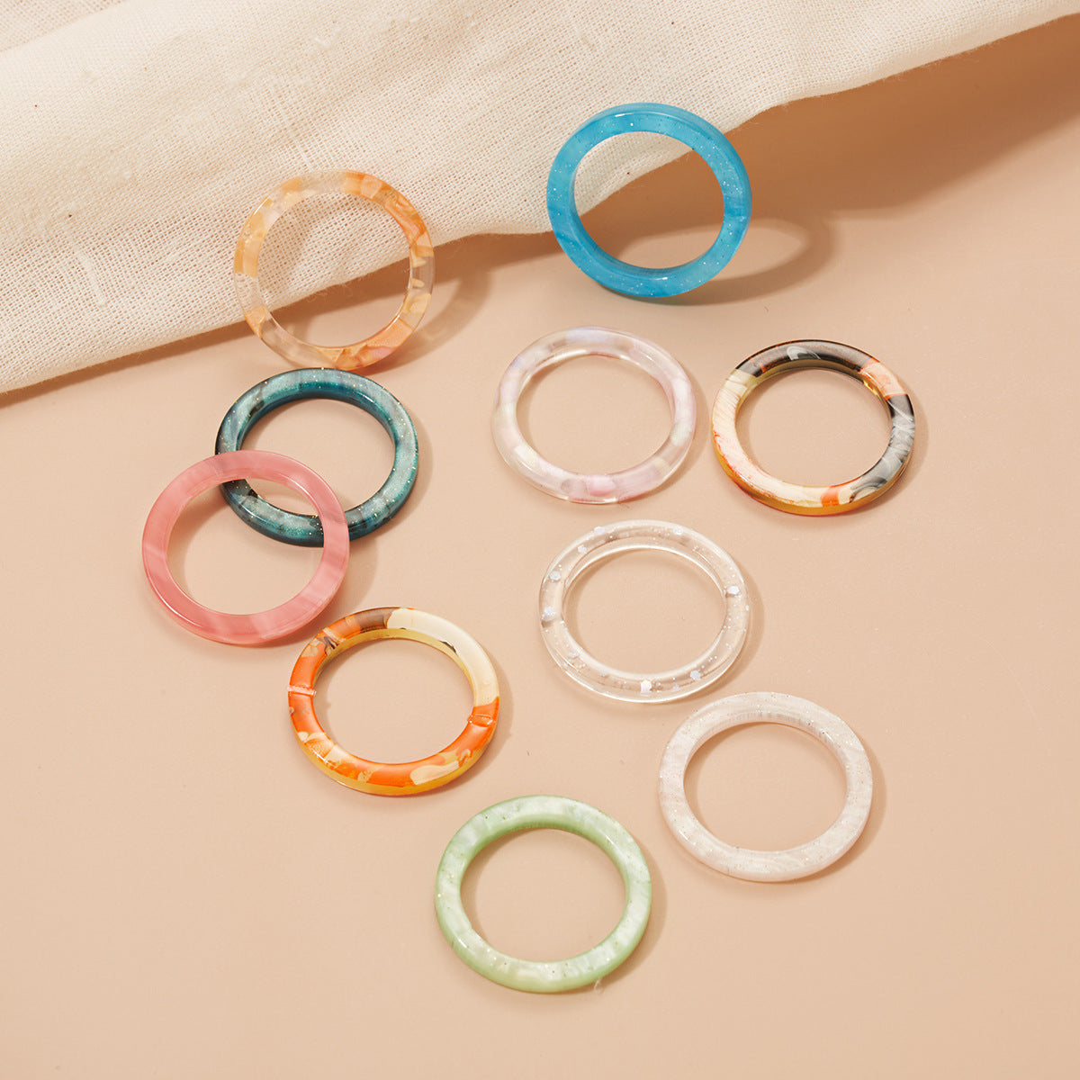 Women's Candy Color Resin Marble Texture Open Rings