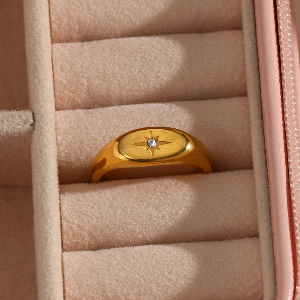 Fashion Simple Temperament Stainless Steel Gold Plated Oval Star Ring