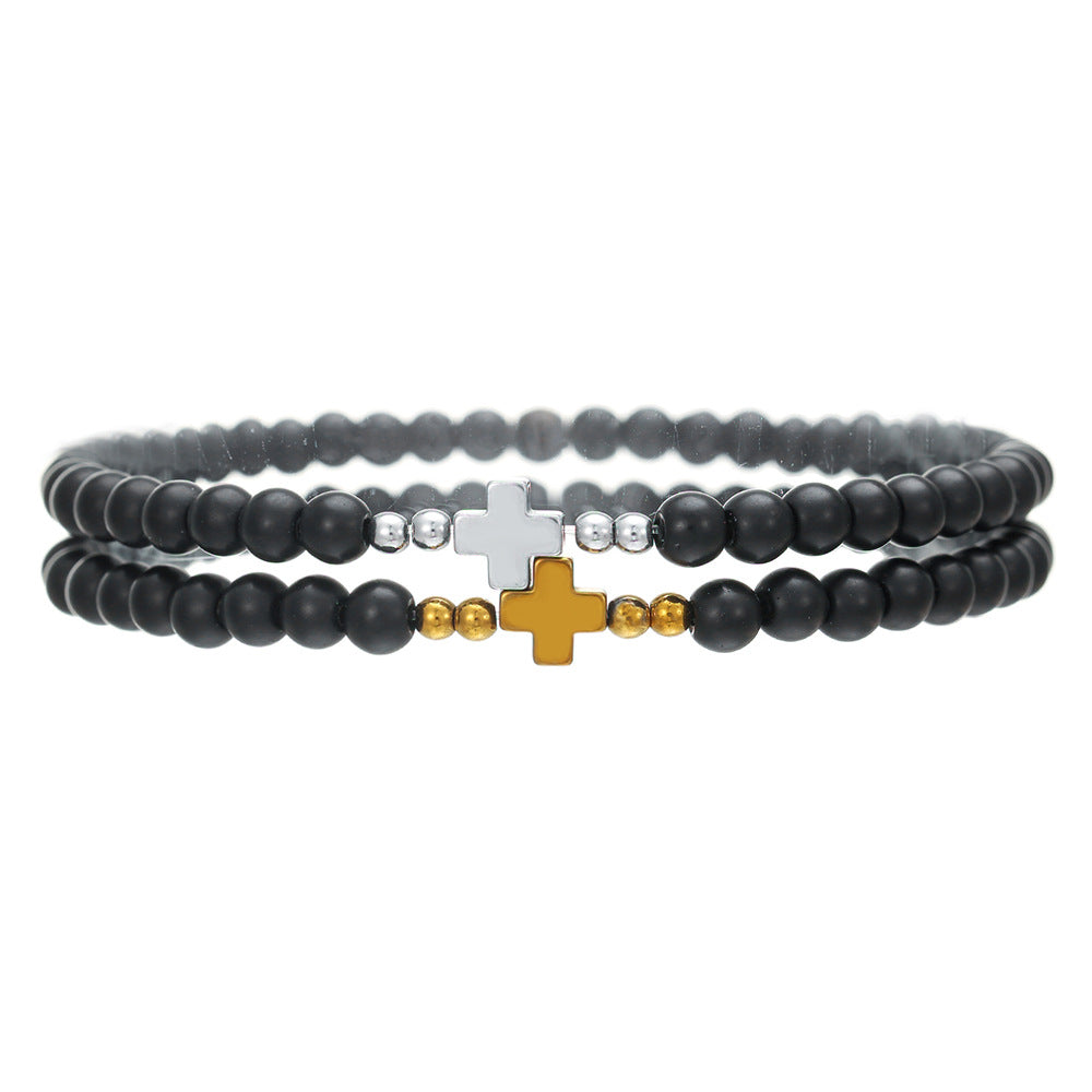 Men's Wind Hematite Combination Design Cross Twin Bracelets