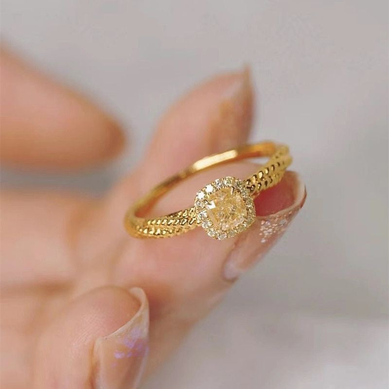 Real Gold Electroplated Zircon Female Temperament High Sense Opening Rings