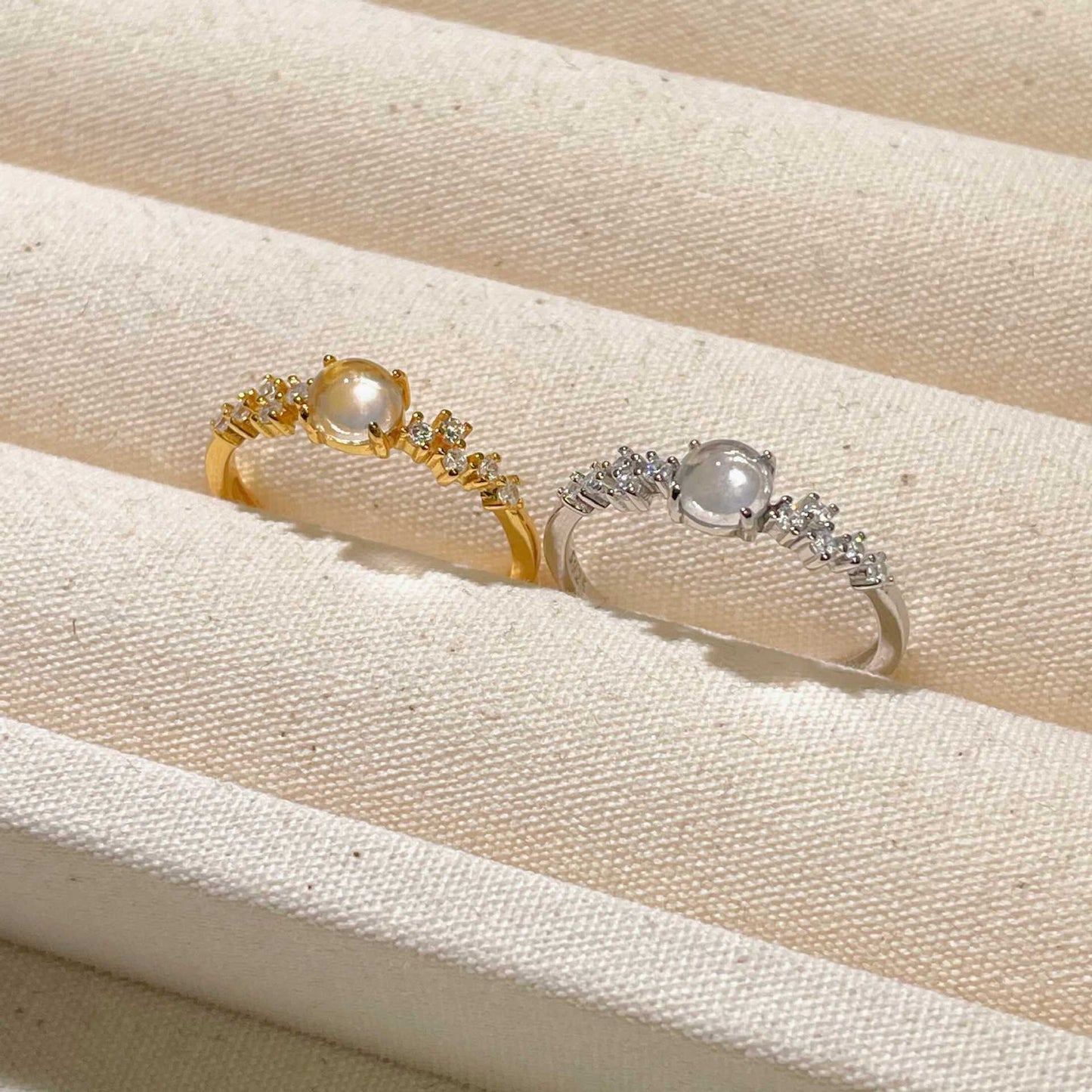 Egg Surface Full Diamond Chinese Style Inlaid Natural Jade Elegant Rings