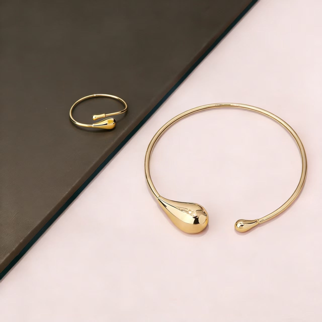 Water Drop Open Collar Niche Design Jewelry Set