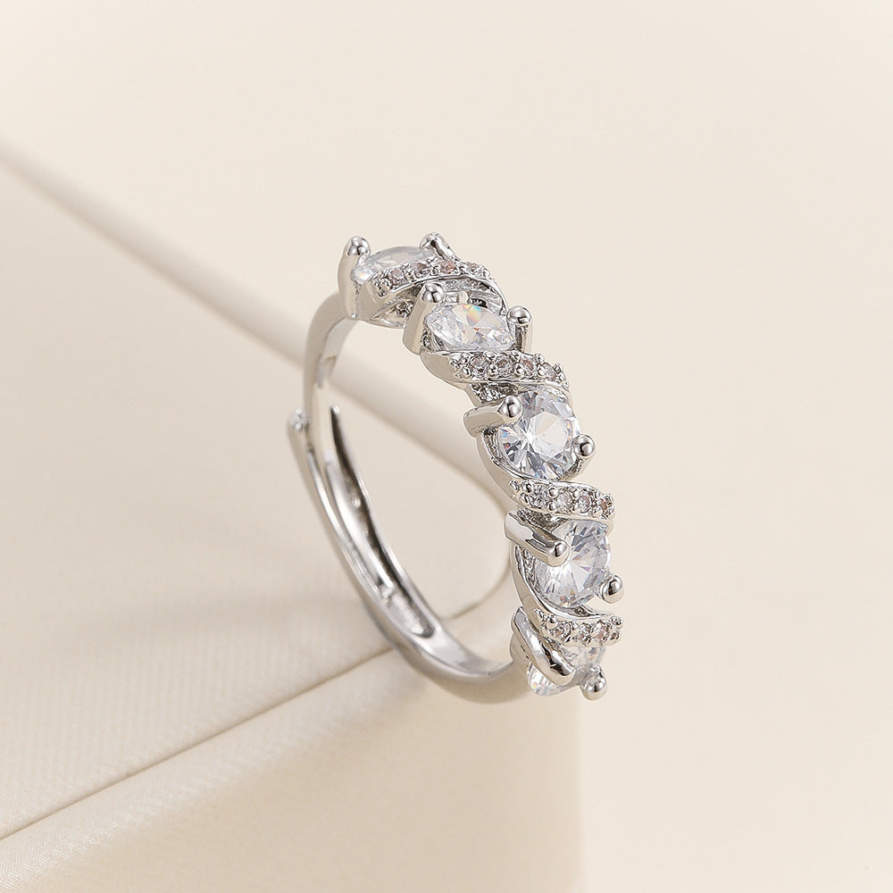Line Full Rhinestone Zircon Stackable Simulation Moissanite Open Light Luxury Ring