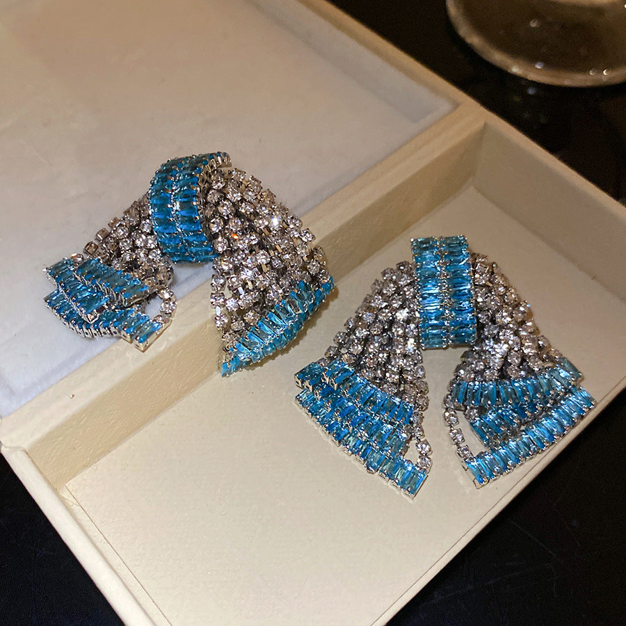 Exaggerated Sier Zircon Bow Fashion Delicate Light Luxury Earrings