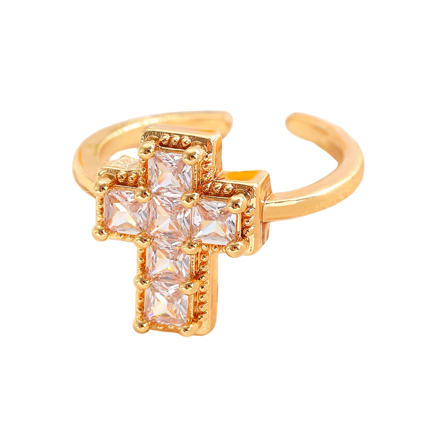 Color Zircon Cross Open Adjustable Female Affordable Ring
