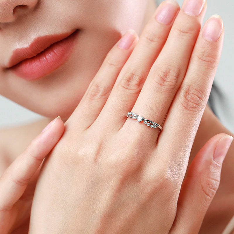 Cross Heart-shaped Diamond Female Romantic Fresh Sweet Girlish Style Rings