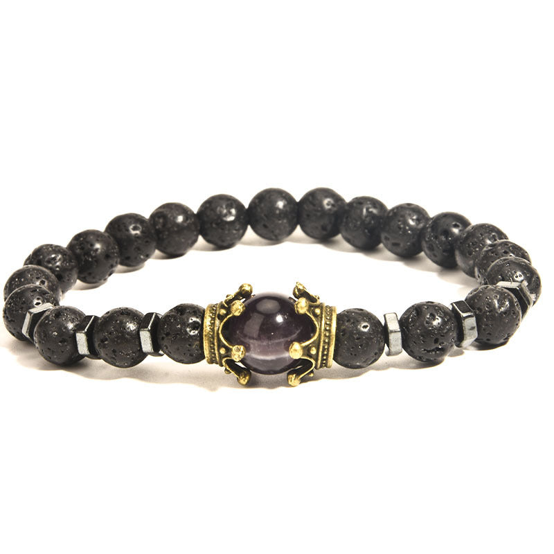 Men's Fashion Luxury Alloy Crown Tigereye Beads Bracelets