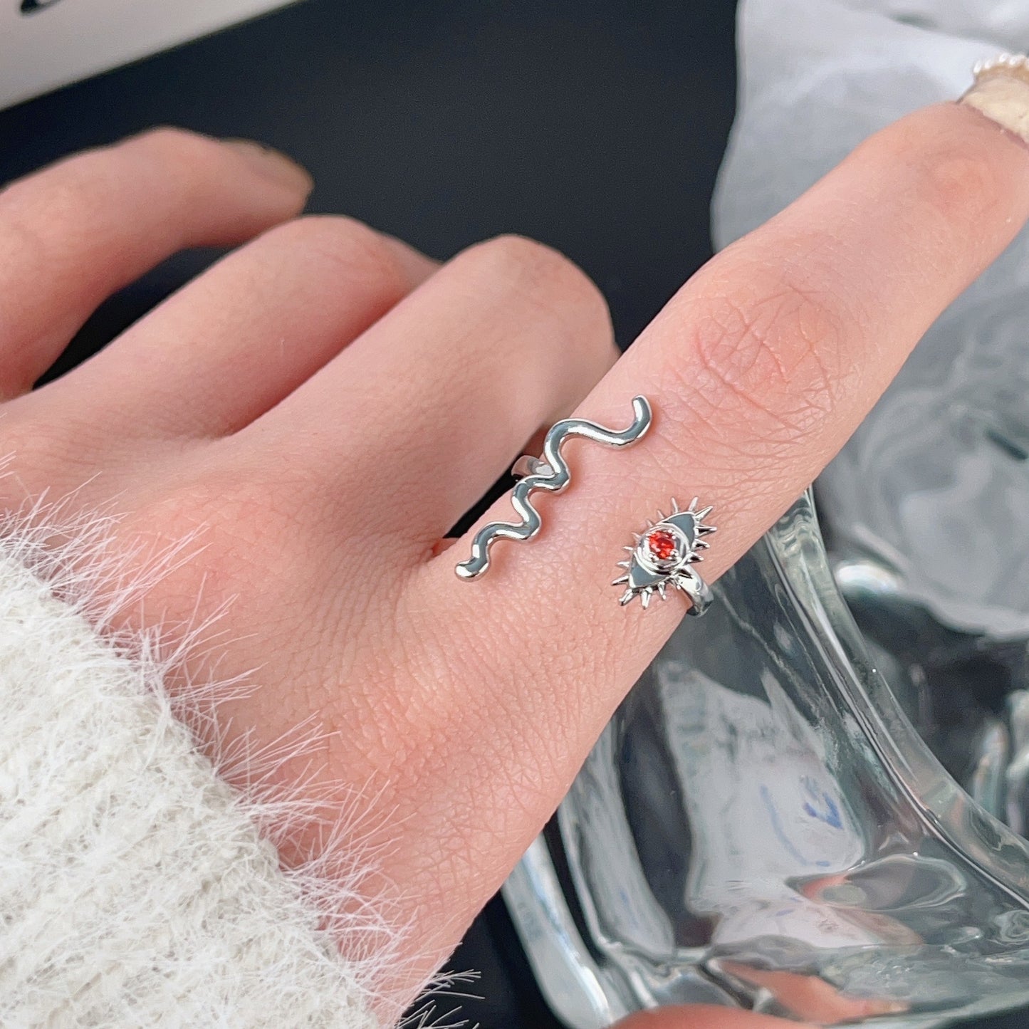 Women's Retro Style Cross With Skull Stitching Open Love Ring