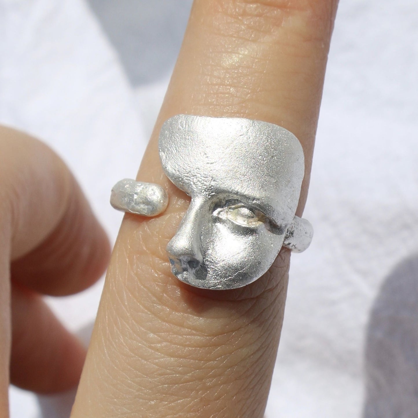 Textured Mask Sier Handmade Open Versatile Personality Frosted Rings