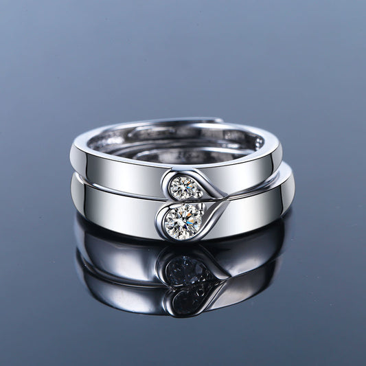 Women's & Men's Couple Sier Plated Jewelry Open Live Rings