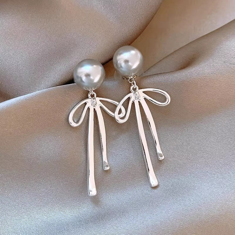 Needle Zircon Flower Pearl Tassel Retro Earrings