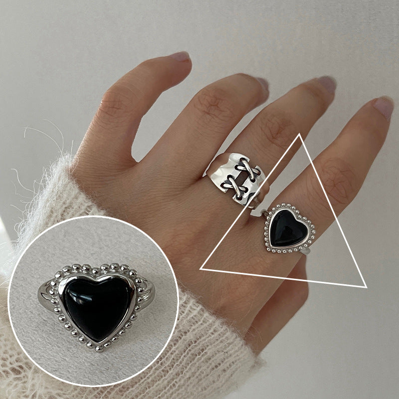 Female Korean Chic Unique Geometric Grid Sier Rings