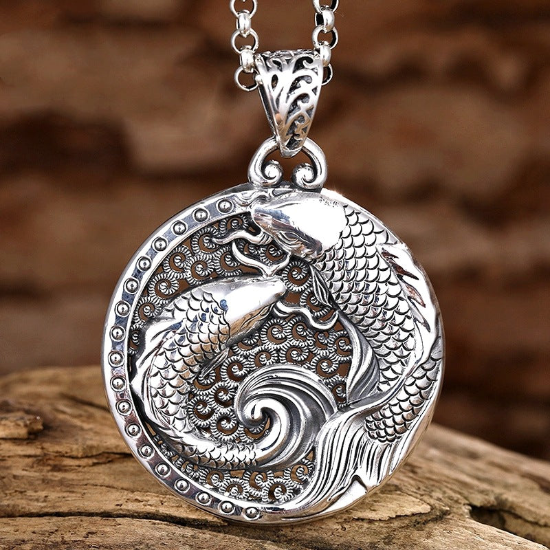Double Koi Lucky Ethnic Style Vintage Sweater Pendants