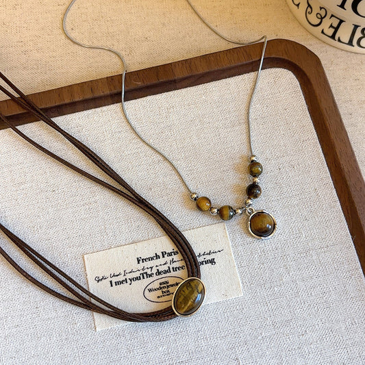 Women's Tiger Eye Chinese Style Twin Niche Graceful Clavicle Necklaces