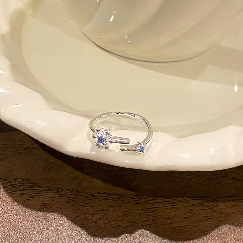 Falling Broken Blue Square Diamond Flower Branches Tendrils Female Gentle Ring