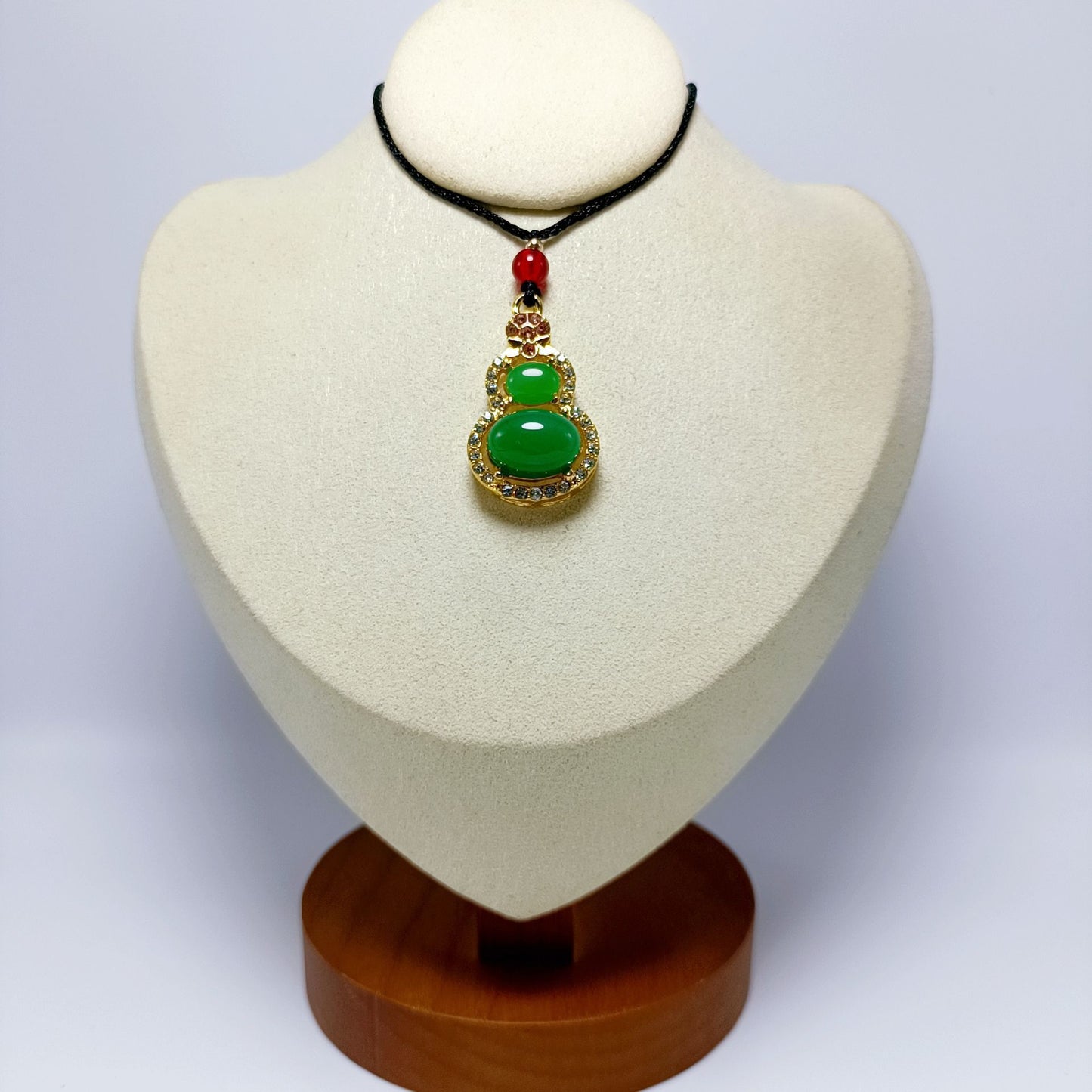 Imitation Gold Inlaid With Jade Calabash Pendent Green Chalcedony Alloy Pendant