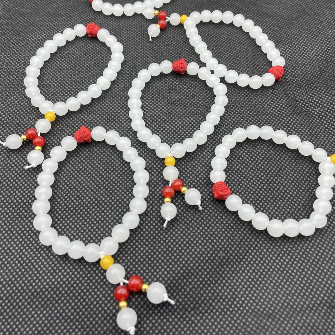 Women's & Men's Suet Round Beads Cinnabar Buddha Head Bracelets