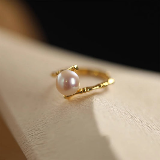 Women's Chinese Style Bamboo Joint Natural Freshwater Pearl Rings