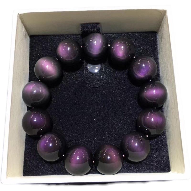 Obsidian Full Purple Eye Single Round Beads Couple Bracelet