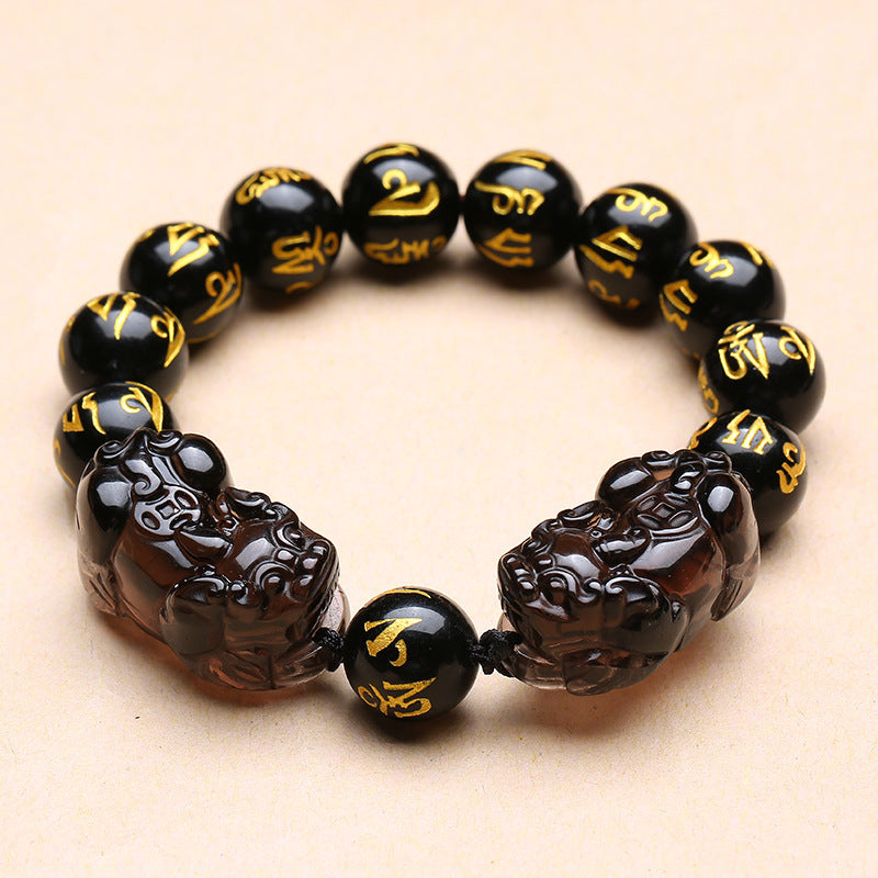 Women's & Men's Mantra Pi Icy Obsidian Double-headed Ornament Bracelets