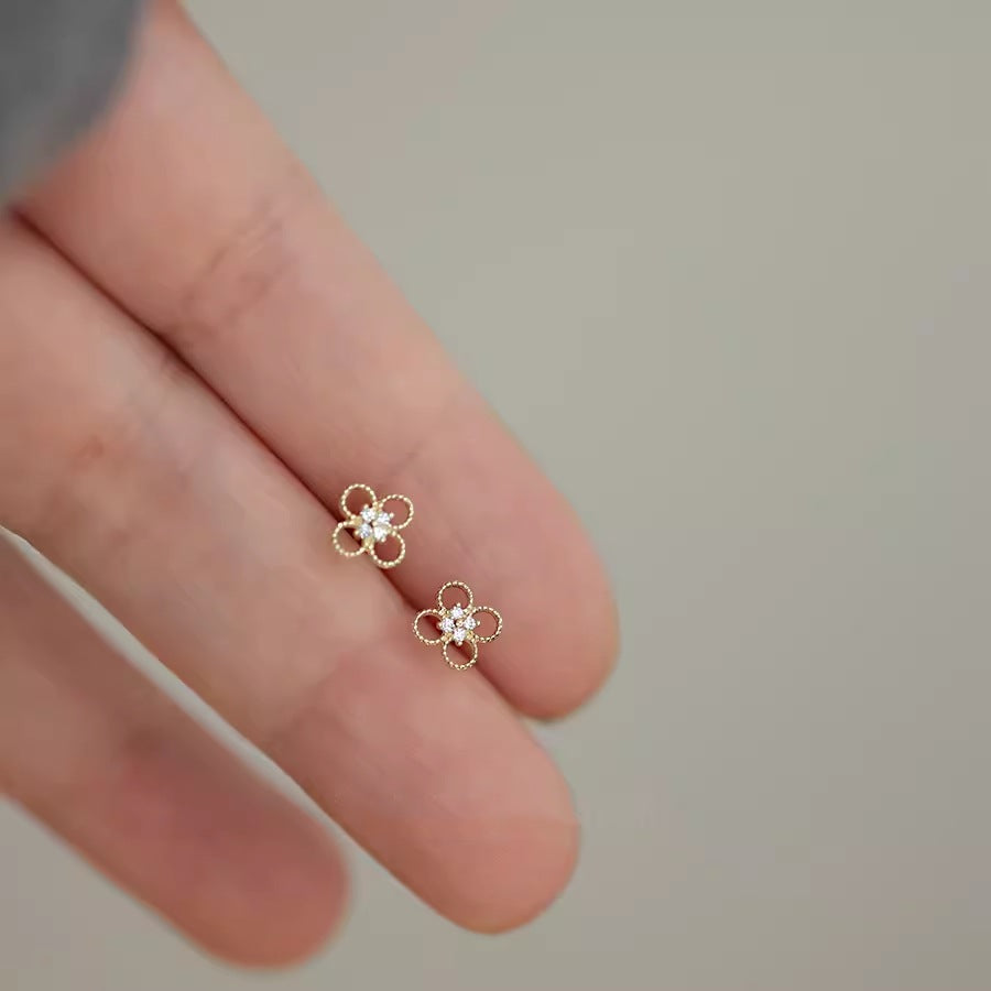Women's Sterling Sier Gold-plated Hollow Zircon Inlaid Earrings