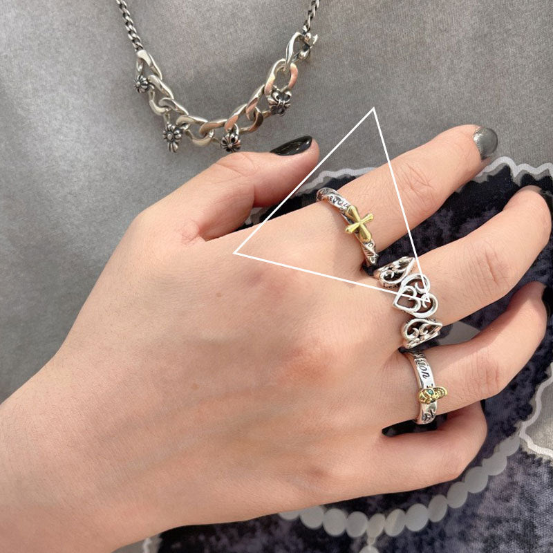Distressed Design Open Iti Cross Love Heart-shaped Female Style Rings