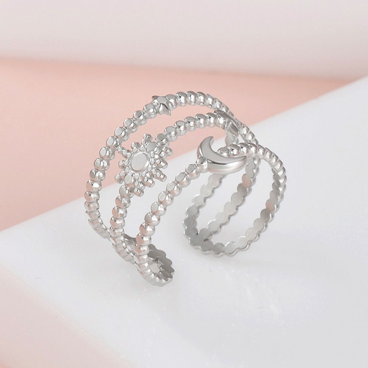 Women's Stainless Steel Adjustable Retro Finger Vacuum Rings