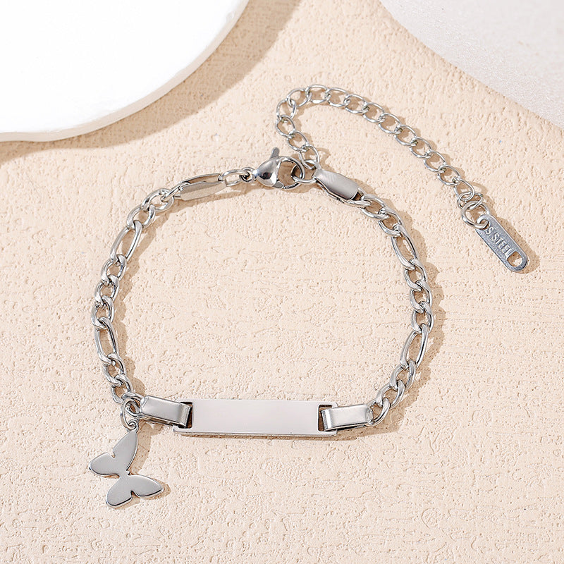 Children's Laser Engraving Electroplating Stainless Steel Cuban Bracelet