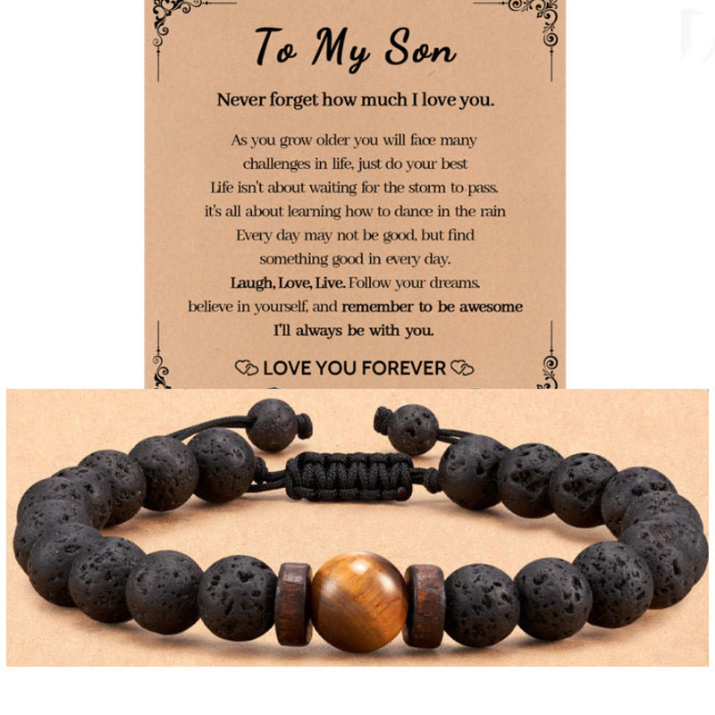 Men's Obsidian Frosted Woven Football Fashion Tigereye Volcanic Bracelets