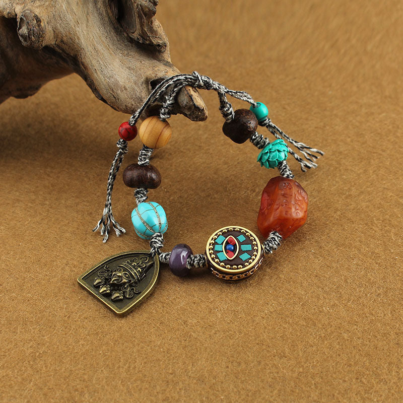 Women's & Men's Retro Ethnic Style Agate Ox Bone Rosary Bracelet