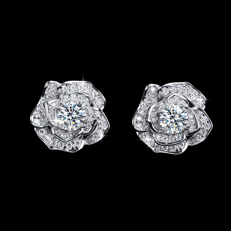Sier Camellia Female Niche National Style Temperament Earrings