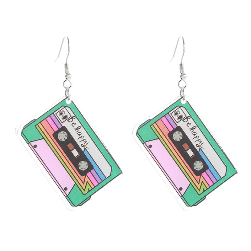 Retro Nostalgic Record Radio Rainbow Series Earrings