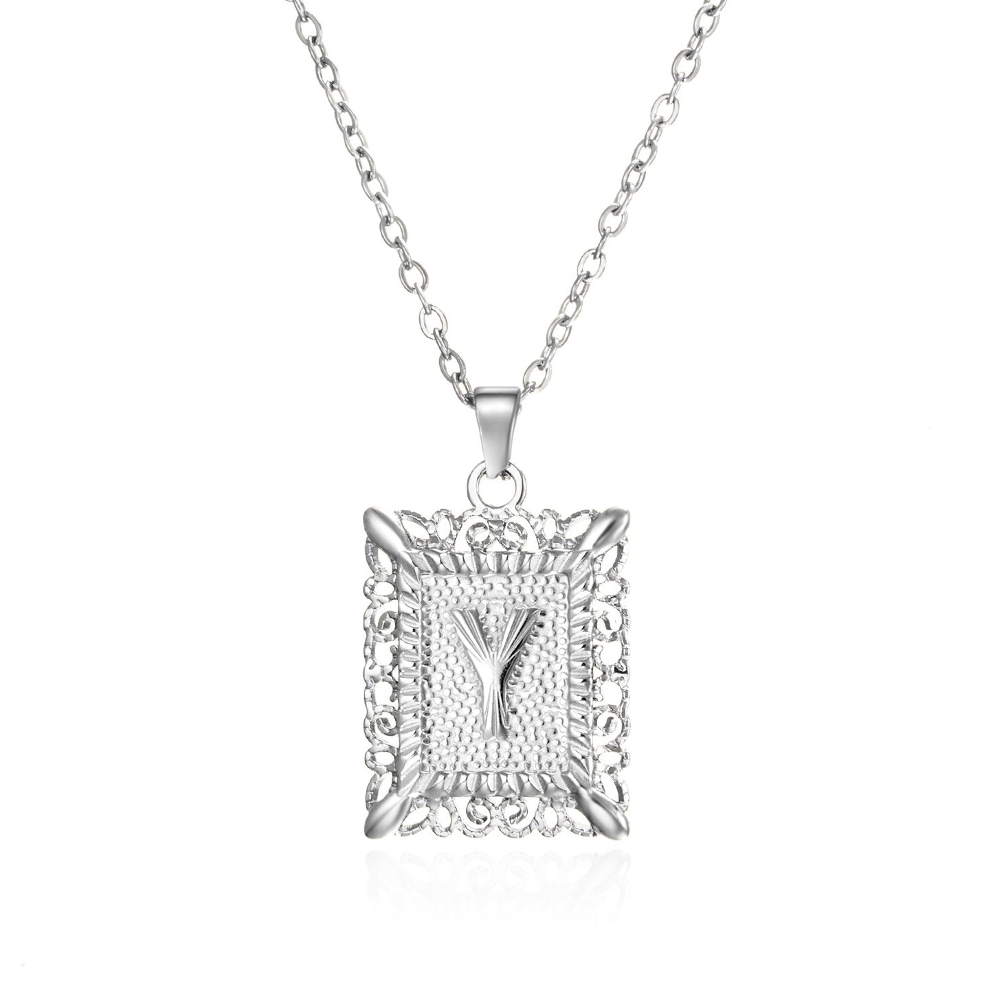 Stainless Steel Letter Hollow Square Titanium Necklaces