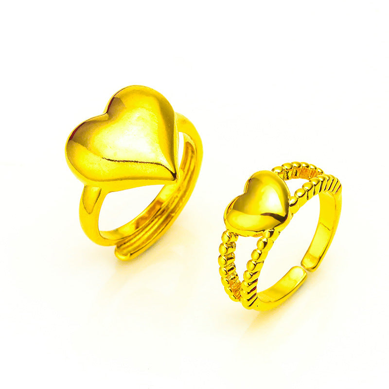 Women's Love Heart-shaped Glossy Alluvial Gold Rings