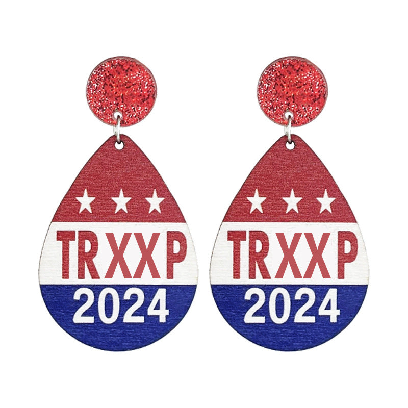 Classic Patriotic Ornament Supporter Wooden Tassel Earrings
